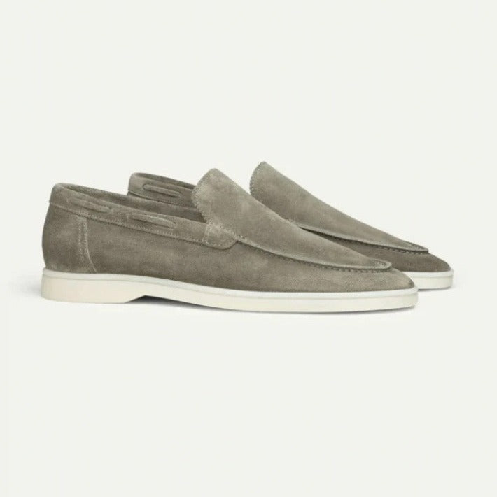 Men’s Suede Loafers – Slip-On Moc Toe – Flat Sole – Smart Casual Driving Shoe