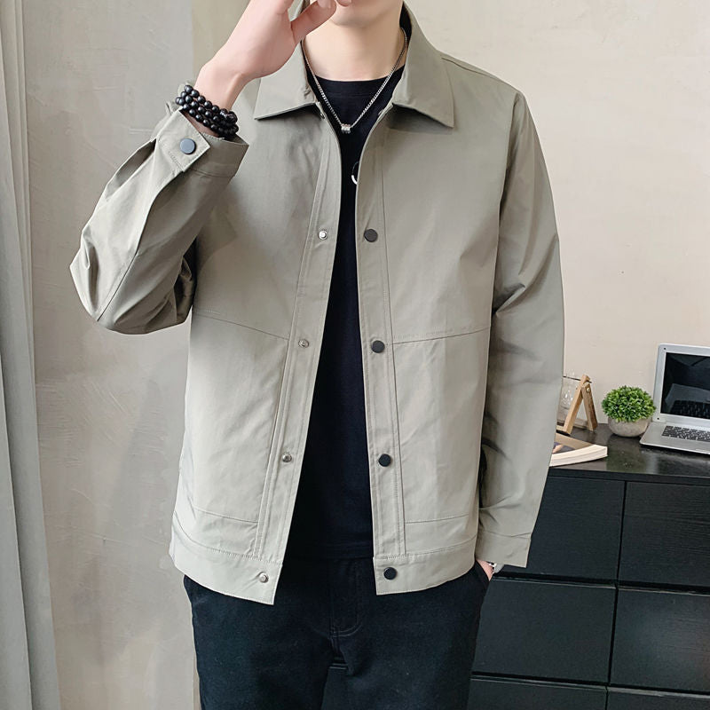Men’s Casual Jacket – Relaxed Fit – Snap Button – Turn-Down Collar