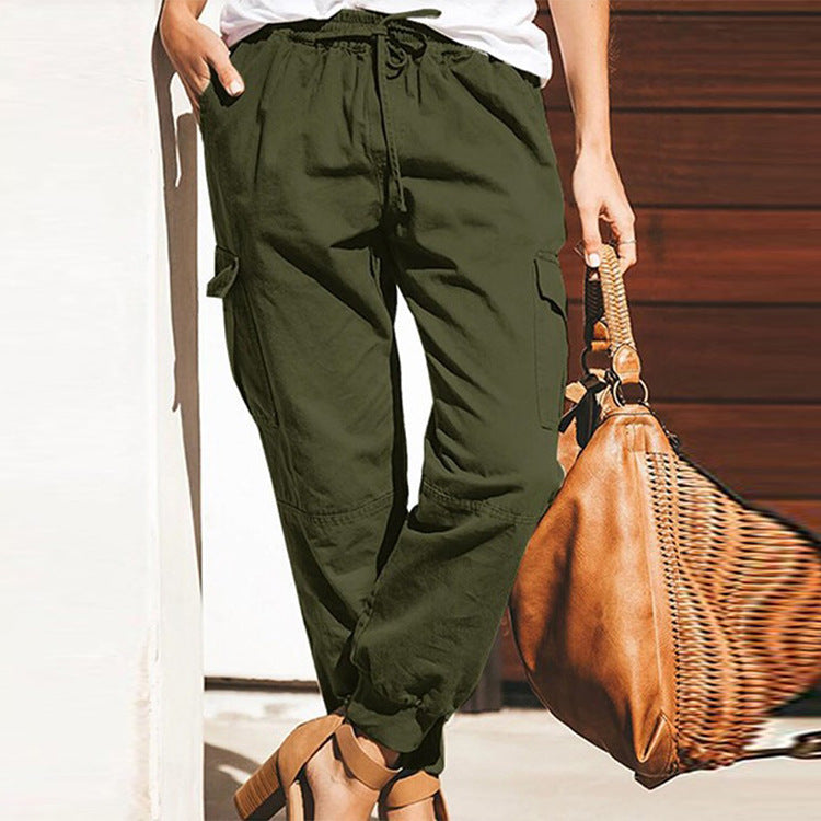 Women’s Cargo Pants – Relaxed Fit – Tapered Leg – Cotton Blend – Utility Pockets – Full Length