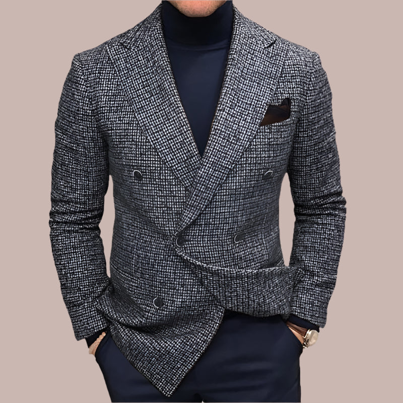 Men’s Blazer – Tailored Fit – Double-Breasted – Textured Fabric – Notched Lapel Formal Wear