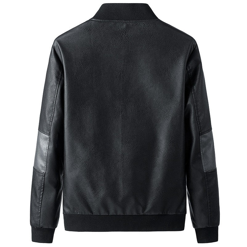 Men’s Bomber Jacket - Leather Look - Ribbed Collar & Cuffs - Zip Closure - Modern Fit