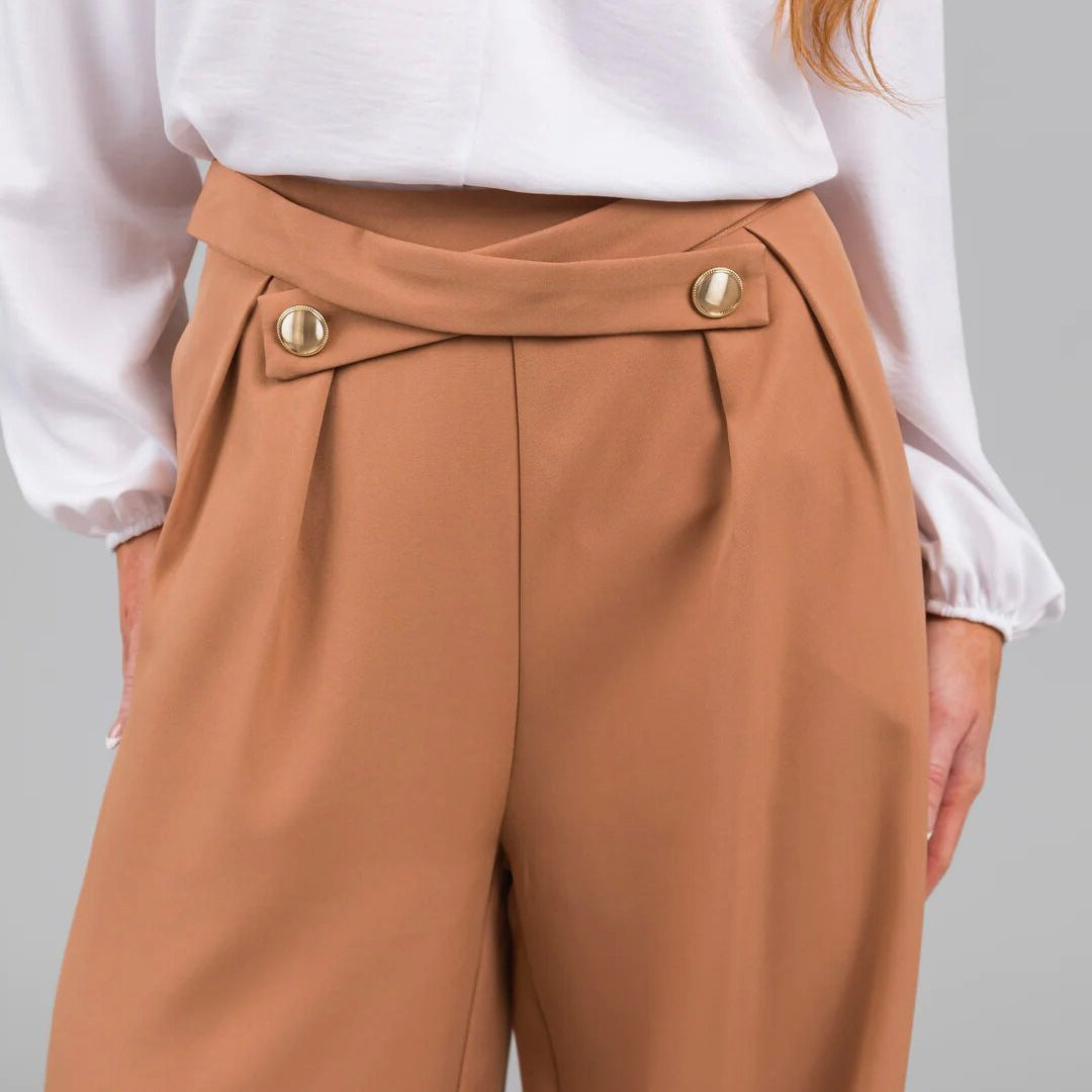 Women’s Wide-Leg Trousers – High Waist – Asymmetric Waistband – Full Length Relaxed Fit