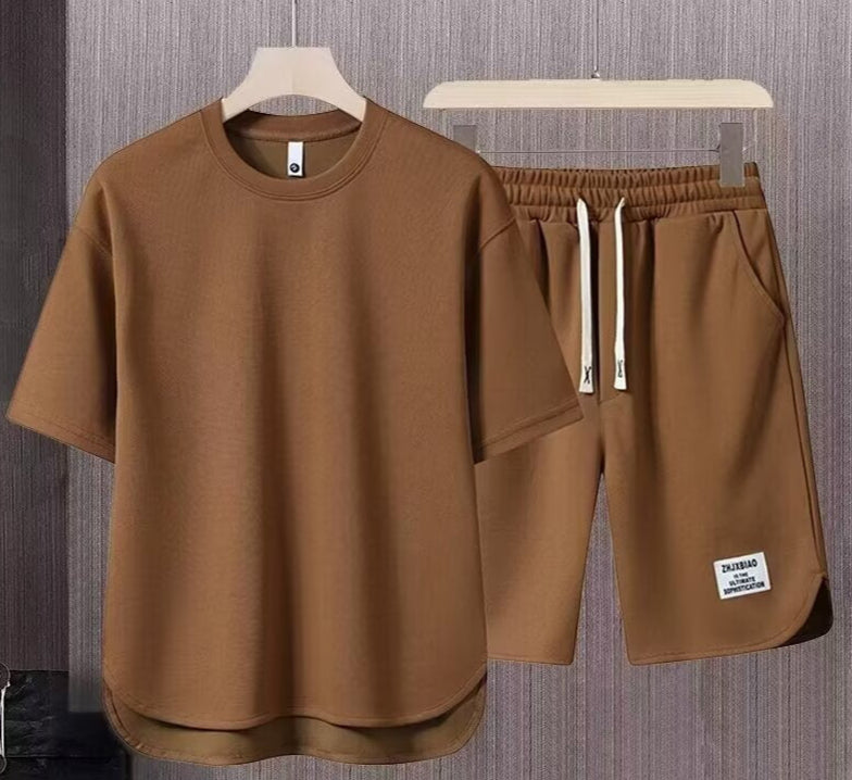 Men’s Athletic Set – Relaxed Fit – Short Sleeve Top & Drawstring Shorts – Breathable Set
