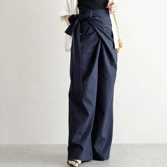 Women’s Wide-Leg Trousers – High Waist – Tie Belt – Lightweight Cotton – Full Length