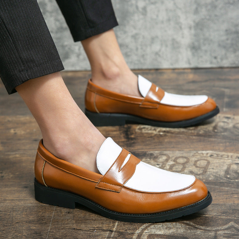 Men’s Loafers – Polished Leather – Slip-On Penny Strap – Two-Tone Rubber Sole