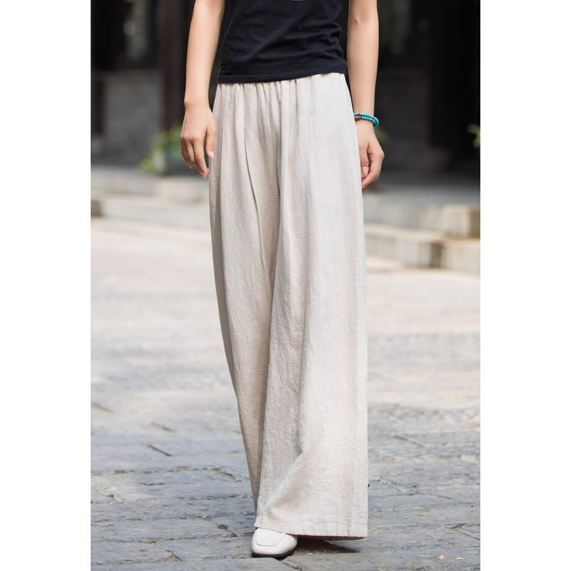 Women’s Wide-Leg Pants – Relaxed Fit – Linen-Look Fabric – Elastic Waist – Full Length