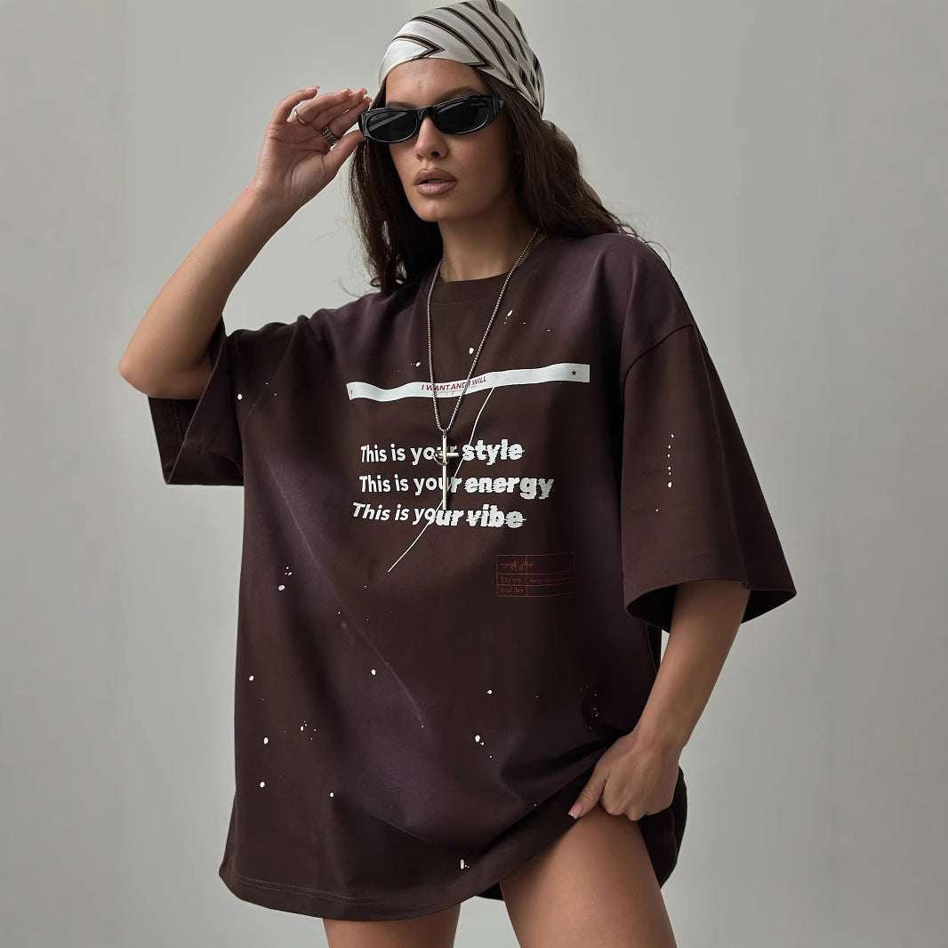 Women’s Oversized T-Shirt – Cotton Blend – Vintage Distressed Graphic – Casual Fit