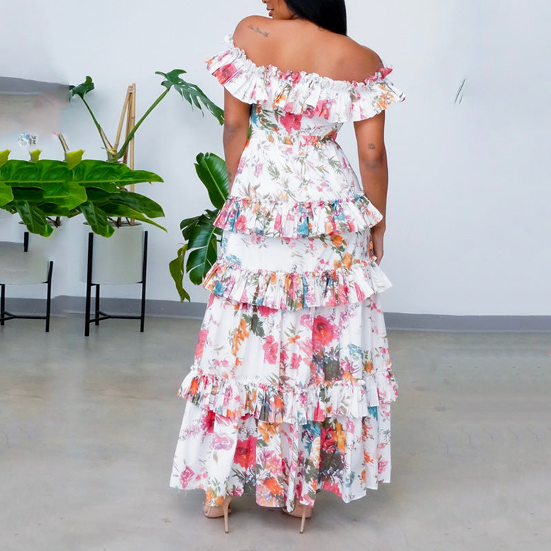Women’s Maxi Dress – Off Shoulder – Tiered Ruffles – Natural Fibers – Flowy Fit