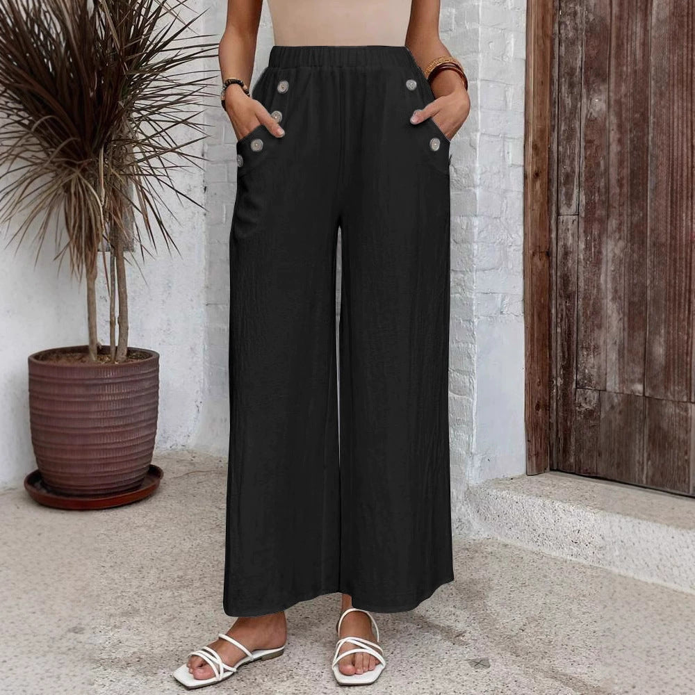 Women’s Cropped Pants – Wide Leg – Elastic Waist – Lightweight Breathable Casual Wear