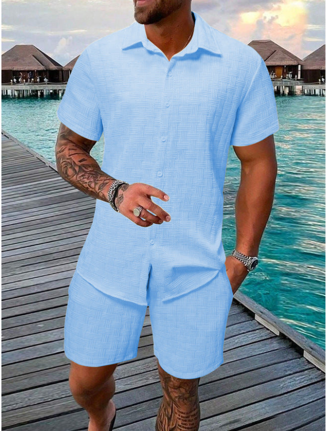 Men’s Two-Piece Set – Lightweight Cotton Blend – Jacquard Texture – Relaxed Fit