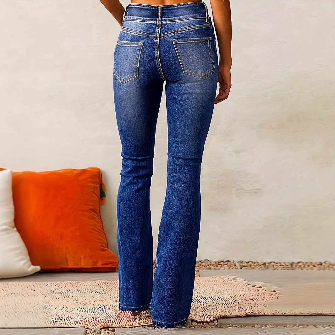 Women’s Flared Jeans – Stretch Denim – High Waist – Retro Fit – Full Length