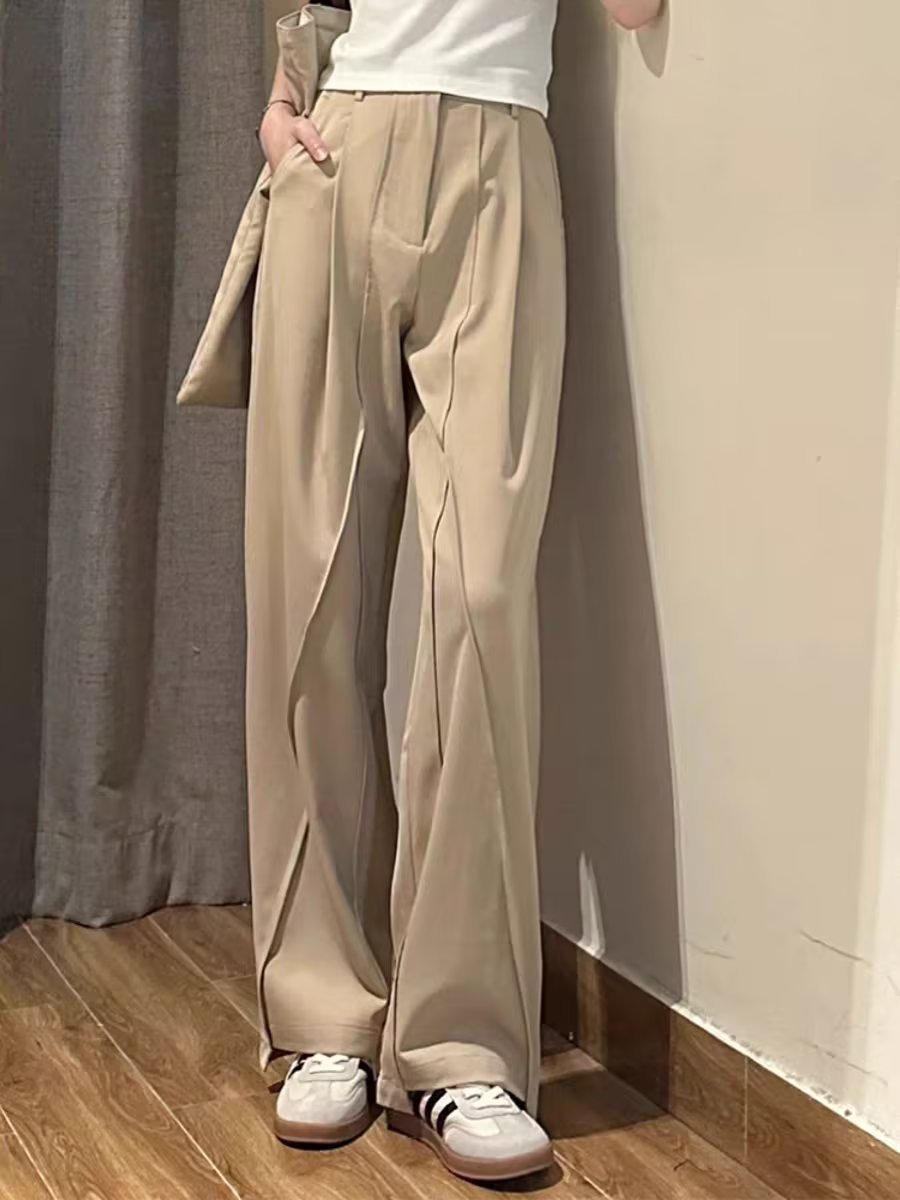 Women's Tailored Trousers – High Waist – Straight Leg – Soft Drape – Full Length