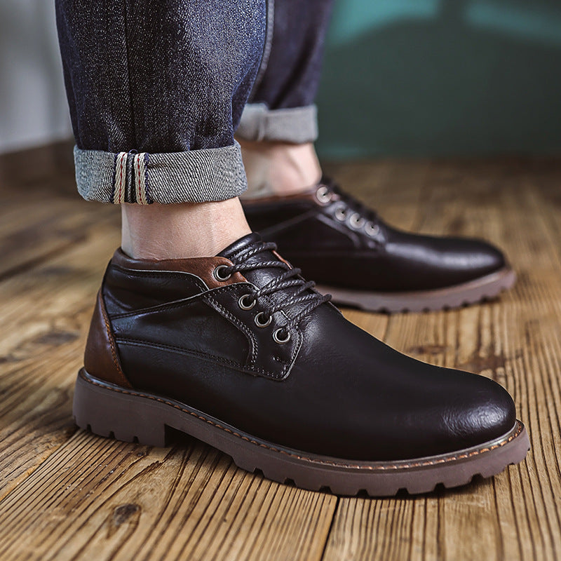 Men’s High-Top Leather Boots – Lace-Up – Cushioned Ankle – Rugged Outdoor Sole