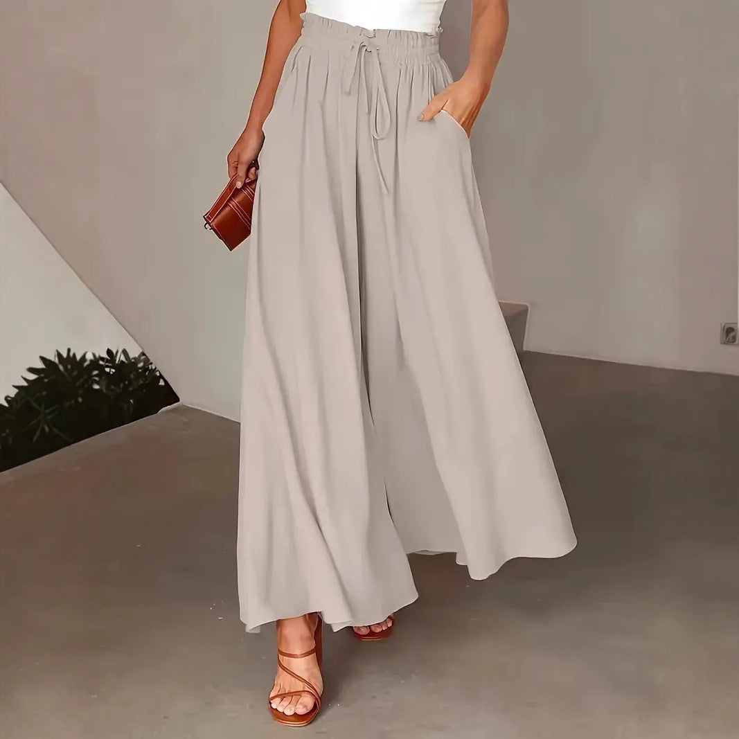 Women’s Wide-Leg Trousers – Flowy Fit – Polka Dot – Drawstring Waist – Breathable Fabric