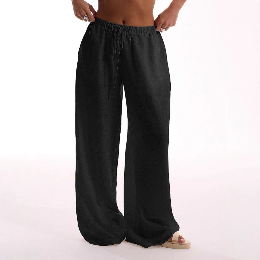 Women’s Wide-Leg Trousers – Linen Blend – Relaxed Fit – Drawstring Waist – Full Length