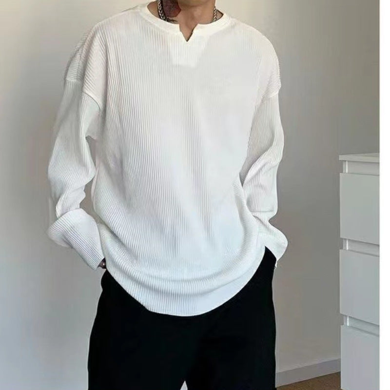 Men’s Long Sleeve T-Shirt – Ribbed Knit – Relaxed Fit – V-Neck Base Layer