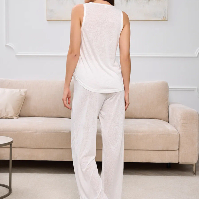 Women’s Loungewear Set – Relaxed Fit Tank Top – Full Length Elastic Waist Pants