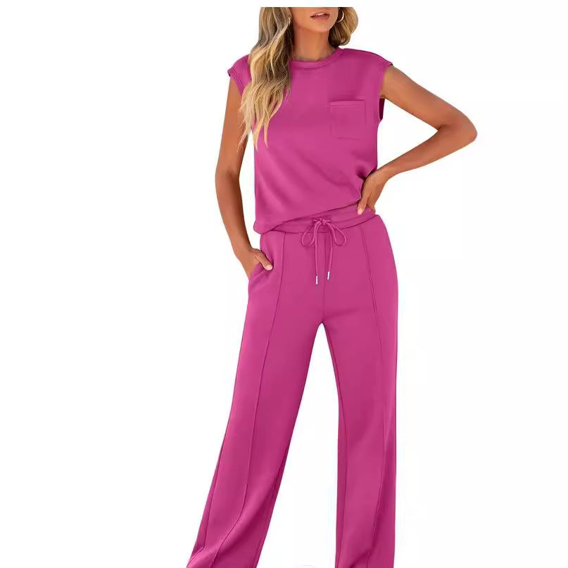 Women’s Two-Piece Set – Sleeveless Top – Drawstring Waist – Relaxed Fit Cotton Blend