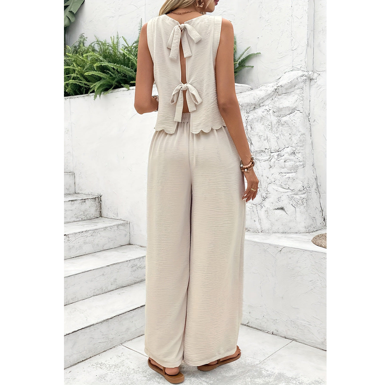 Women’s Co-Ord Set – Sleeveless Cropped Top – High Waist Wide-Leg Trousers – Relaxed Fit