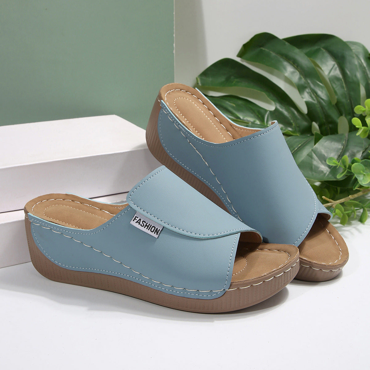 Women’s Wedge Mule Sandals – Slip-On Open Toe – Cushioned Sole – Minimalist Style