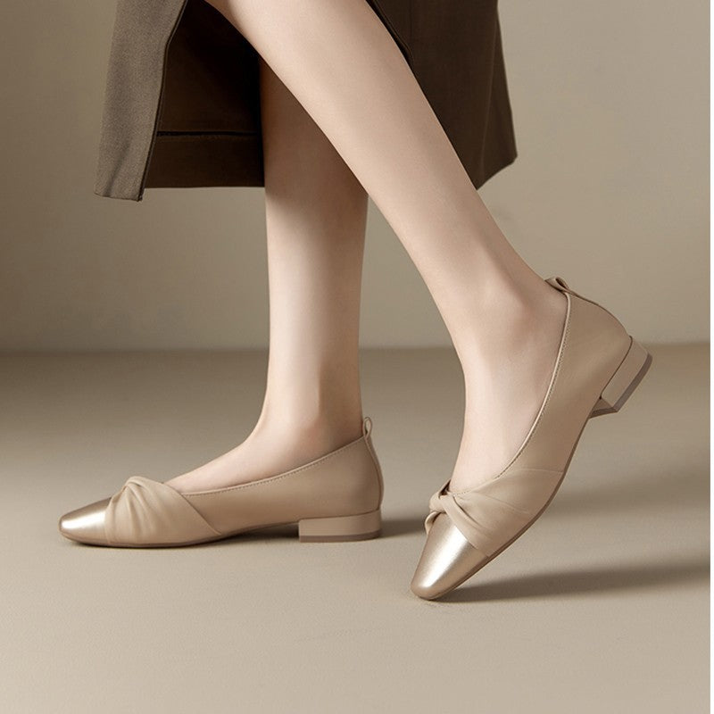 Women’s Low Heel Shoes – Soft Leather – Pointed Toe – Twisted Strap – Elegant Style