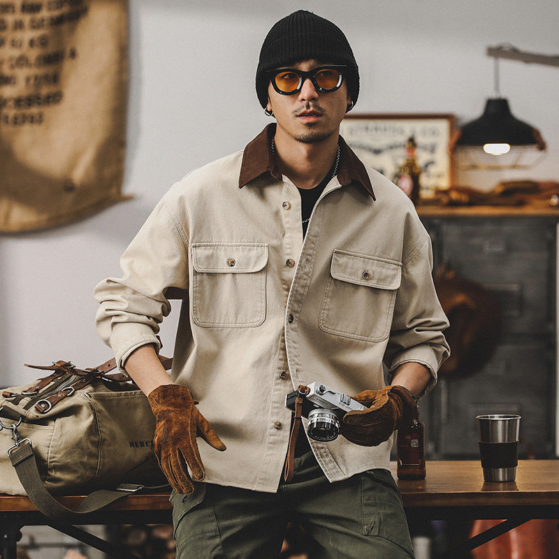 Men’s Workwear Jacket – Loose Fit – Durable Canvas – Utility Pockets – Button Front