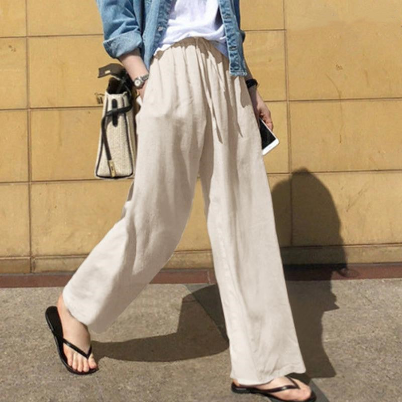 Women’s Wide-Leg Trousers – Relaxed Fit – Soft Cotton – Elastic Waist – Drawstring