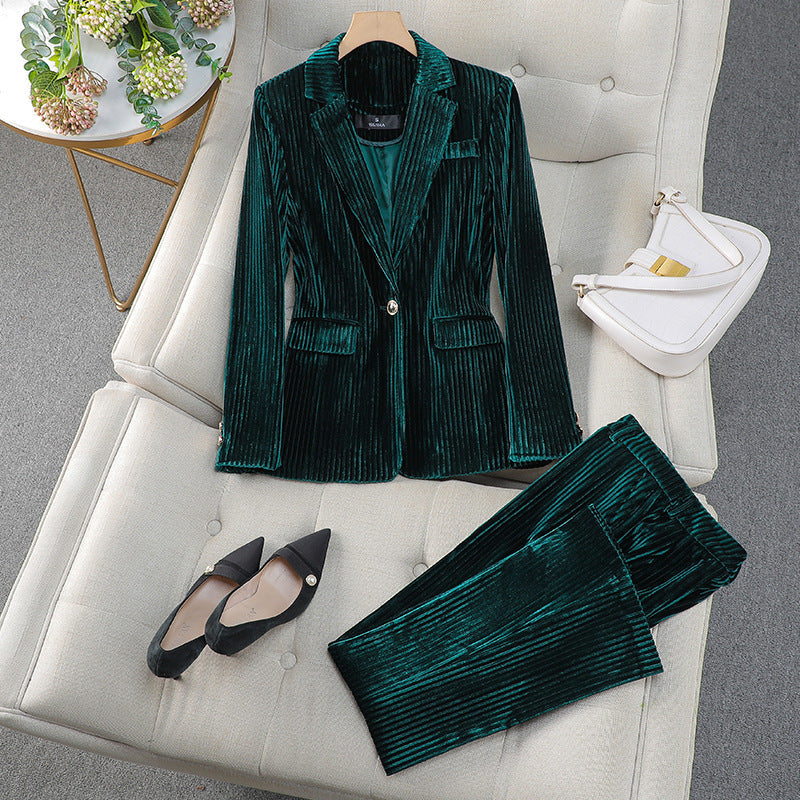 Women’s Blazer Suit Set – Tailored Fit – Textured Formal Design