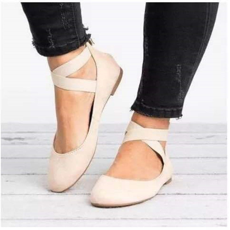 Women’s Ballet Flats – Suede Finish – Elastic Strap – Rounded Toe – Slim Fit