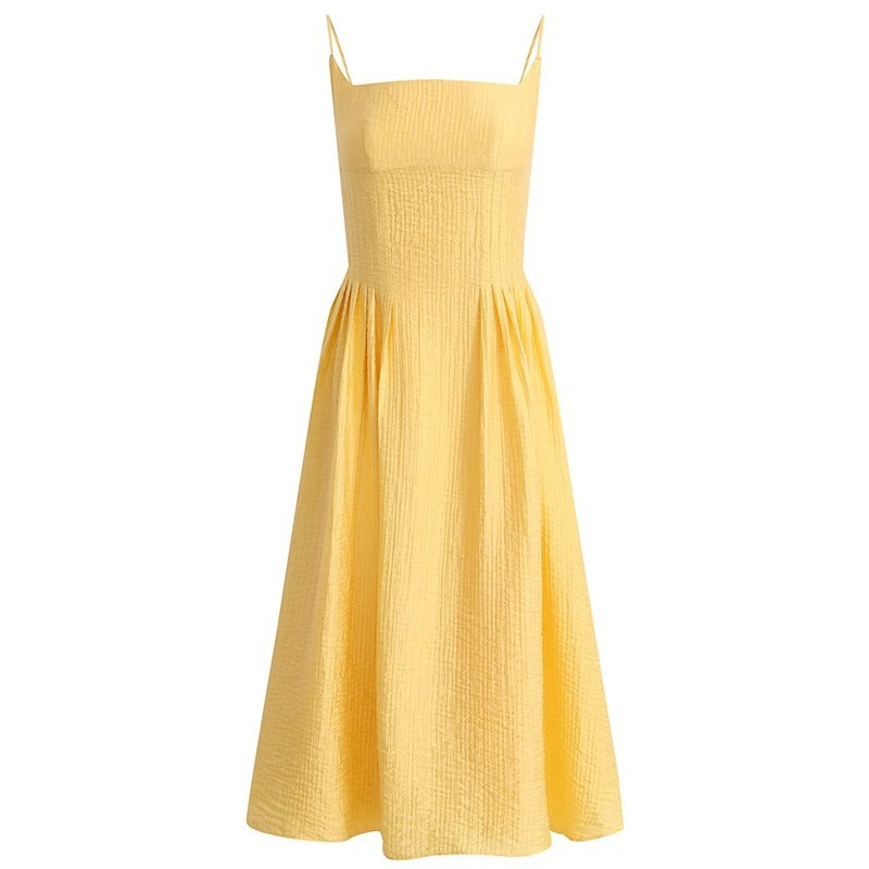 Women's Sundress - Spaghetti Straps - Flared Skirt - Elegant Yellow