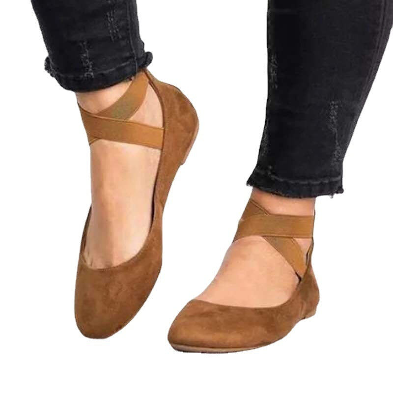 Women’s Ballet Flats – Suede Finish – Elastic Strap – Rounded Toe – Slim Fit