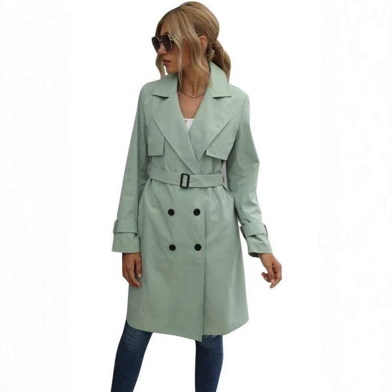 Women’s Long Coat – Wool Blend – Tailored Fit – Double-Breasted Formal Style