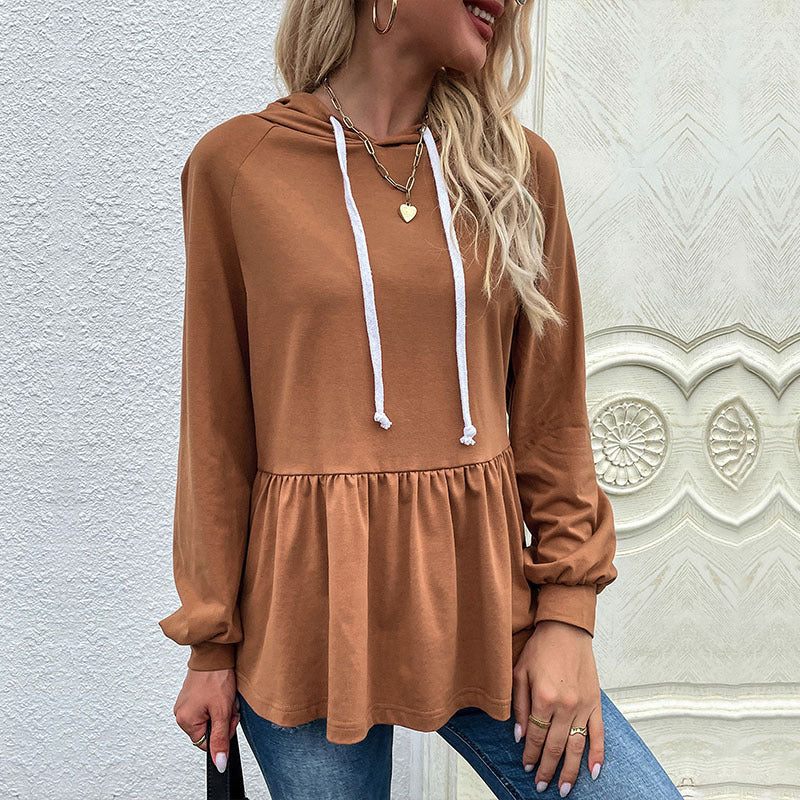 Women’s Hoodie – Relaxed Fit – Soft Knit – Ruffle Detail – Drawstring Neckline