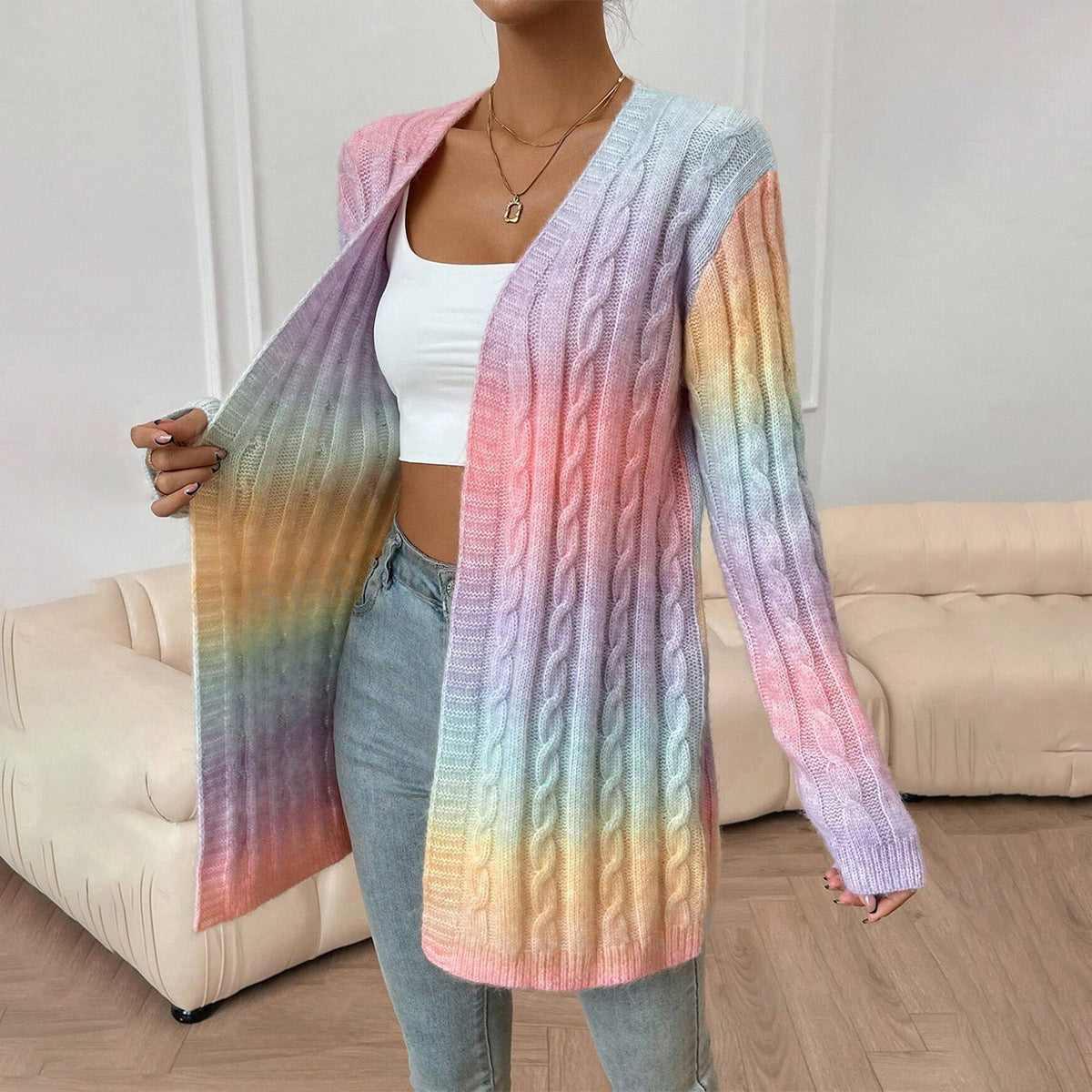 Women’s Cardigan – Oversized Fit – Cable Knit – Open Front – Soft Knit Casual Layer