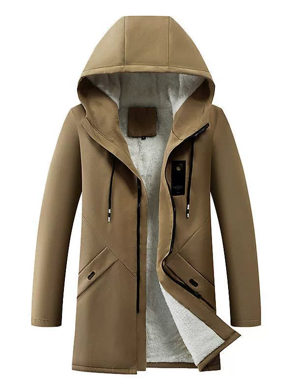 Men’s Hooded Jacket – Mid-Length – Fleece Lined – Windproof Standard Fit Outerwear