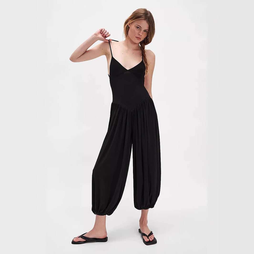 Women’s Jumpsuit – Lightweight Wide Leg – Backless Spaghetti Strap – Relaxed Fit