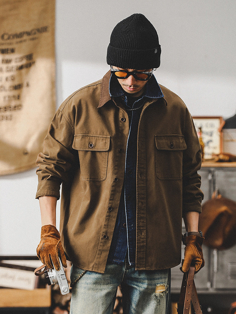 Men’s Workwear Jacket – Loose Fit – Durable Canvas – Utility Pockets – Button Front