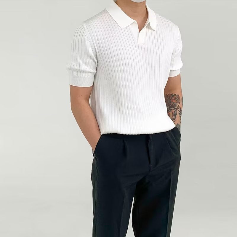 Men’s Polo Shirt – Ribbed Knit Cotton Blend – Standard Fit – Short Sleeve Casual Wear