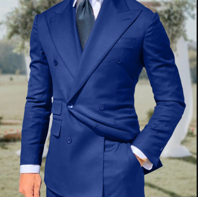 Men’s Blazer – Slim Fit – Double-Breasted Wool Blend – Peak Lapel Formal Suit Set