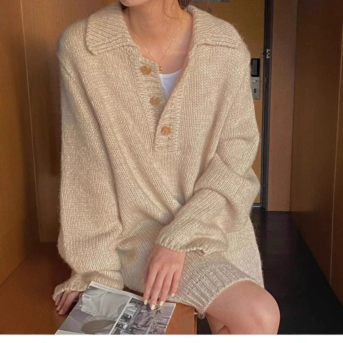 Women’s Sweater Jacket – Wool Knit – Oversized Fit – Mid-Length Casual Layer