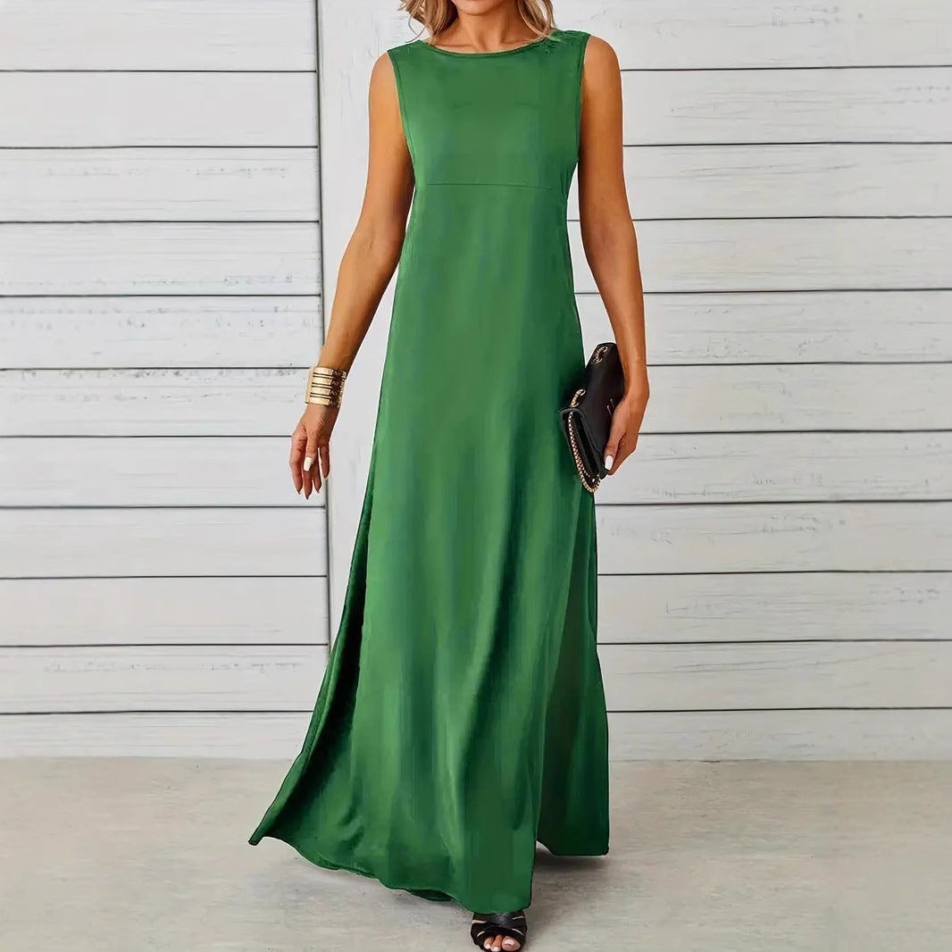 Women’s Sleeveless Mid-Length Dress – Relaxed Fit – Lightweight Breathable Fabric – Minimalist Style