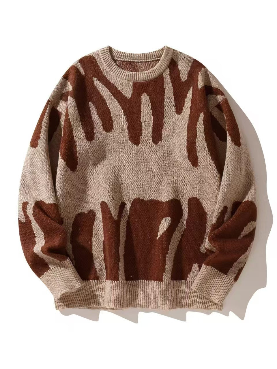 Women’s Knit Sweater – Relaxed Fit – Jacquard Pattern – Ribbed Crew Neck – Long Sleeve