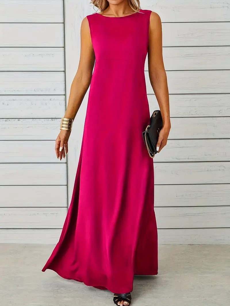 Women’s Sleeveless Mid-Length Dress – Relaxed Fit – Lightweight Breathable Fabric – Minimalist Style