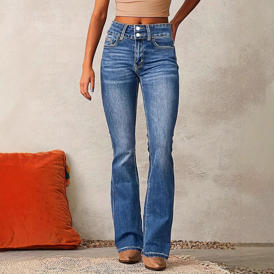 Women’s Flared Jeans – Stretch Denim – High Waist – Retro Fit – Full Length
