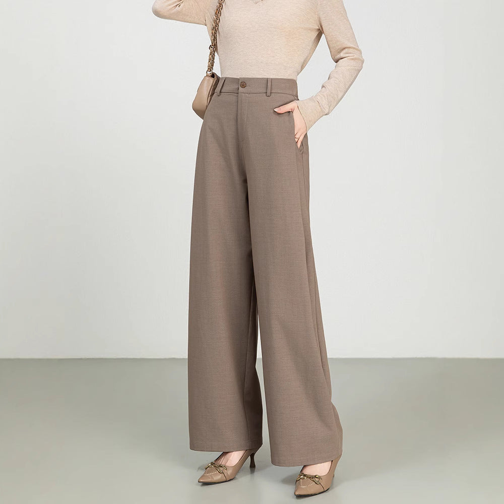 Women’s Trousers – High Waist Wide Leg – Cotton Wool Blend – Formal Straight Fit