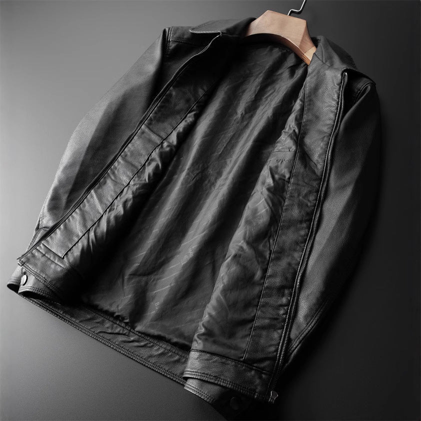 Men’s PU Leather Jacket – Tailored Fit – Stand Collar – Zip Front – Smart Casual