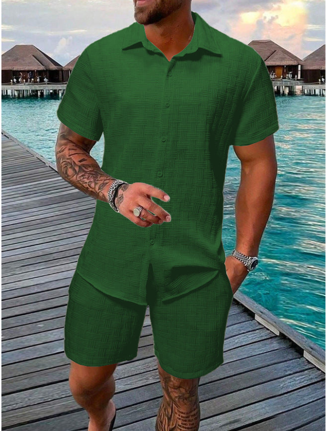Men’s Two-Piece Set – Lightweight Cotton Blend – Jacquard Texture – Relaxed Fit