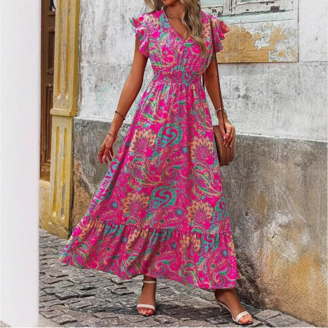 Women’s Maxi Dress – Sleeveless – V-Neck – Floral Print – Tiered Hem – Relaxed Fit