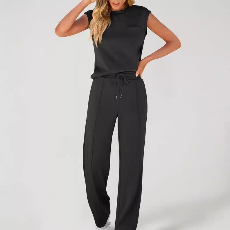 Women’s Two-Piece Set – Sleeveless Top – Drawstring Waist – Relaxed Fit Cotton Blend