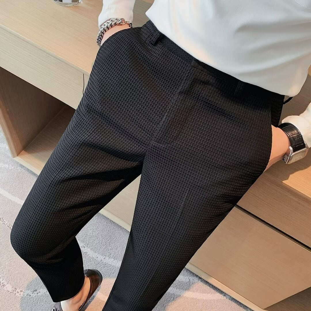 Men’s Cropped Trousers – Slim Fit – Textured Fabric – Tapered Leg – Smart Casual